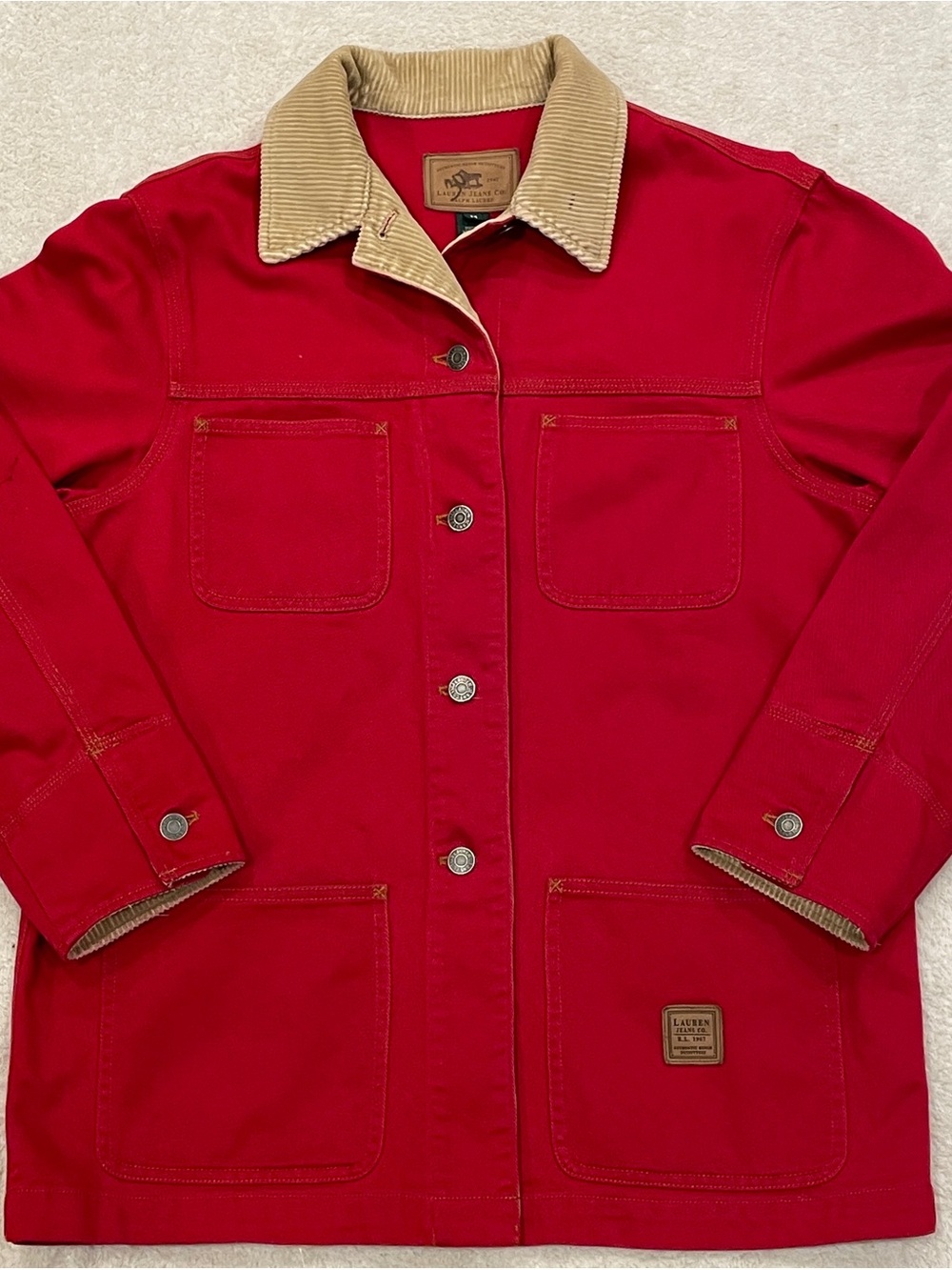 Vintage 90s Ralph Lauren Jeans Co Red Canvas Barn Chore Jacket Women's Medium